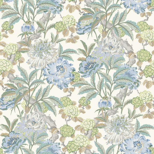 Summer Peony - Aqua Green By G P & J Baker | Ashmore Wallpaper |Botanical & Floral  Wallcovering