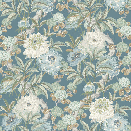 Summer Peony - Denim Blue By G P & J Baker | Ashmore Wallcovering |Botanical & Floral  Wallcovering