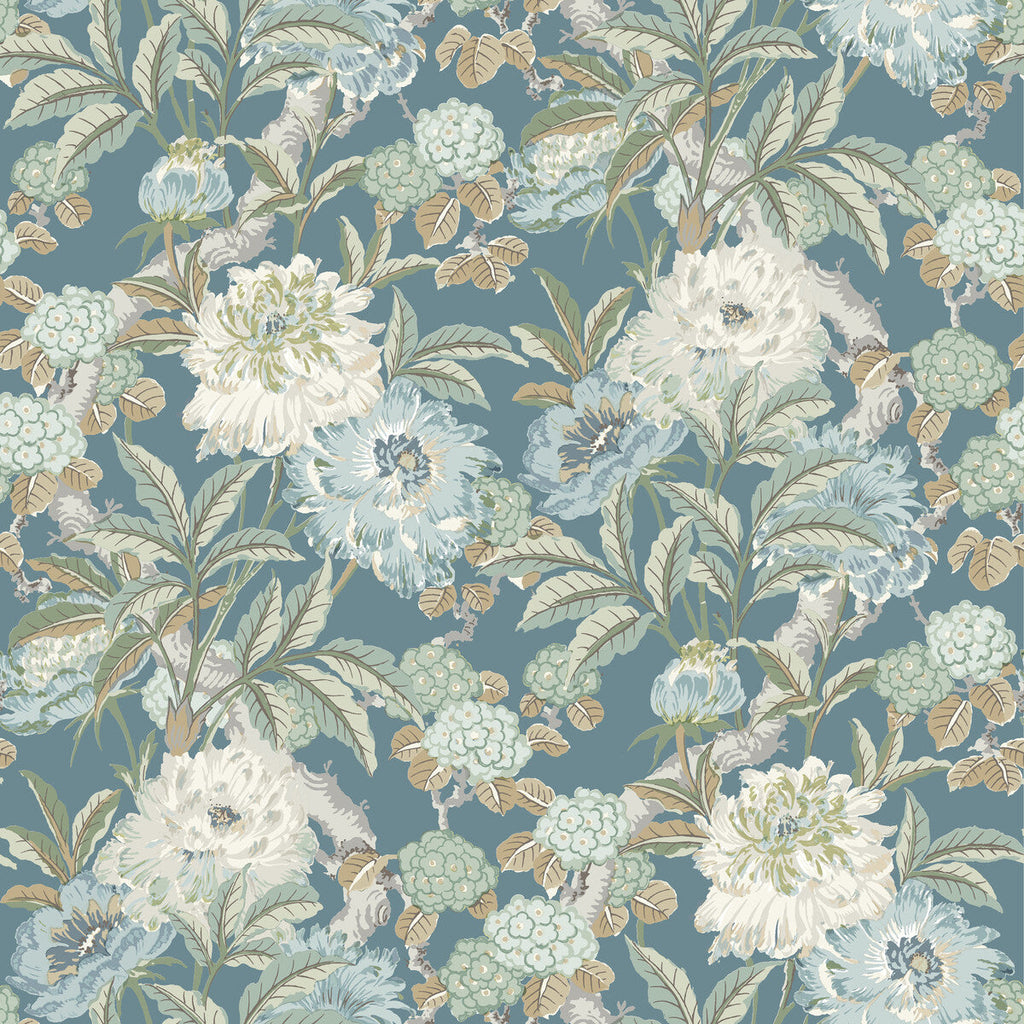 Summer Peony - Denim Blue By G P & J Baker | Ashmore Wallpaper |Botanical & Floral  Wallcovering