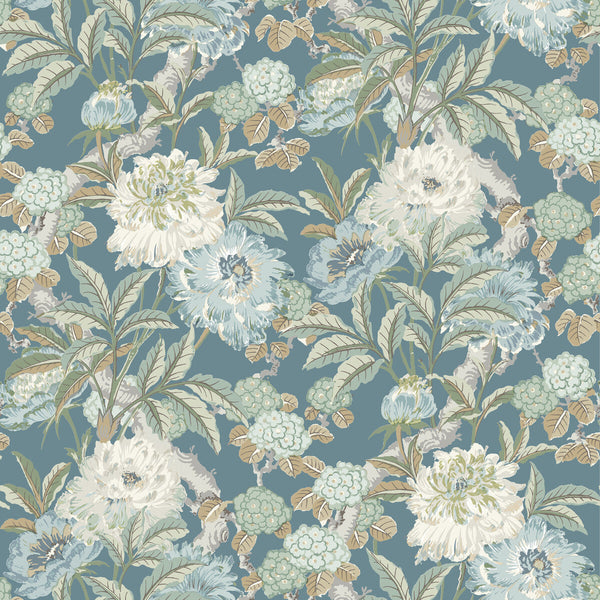 Summer Peony - Denim Blue By G P & J Baker | Ashmore Wallpaper |Botanical & Floral  Wallcovering