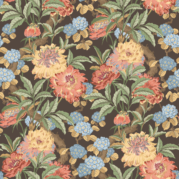 Summer Peony - Charcoal/Jewel Black By G P & J Baker | Ashmore Wallpaper |Botanical & Floral  Wallcovering