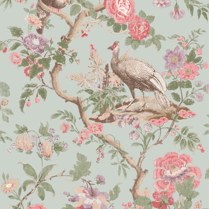 Broughton Rose - Aqua Blue By G P & J Baker | Ashmore Wallcovering |Animal/Insects  Wallcovering