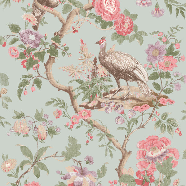 Broughton Rose - Aqua Blue By G P & J Baker | Ashmore Wallcovering |Animal/Insects  Wallcovering