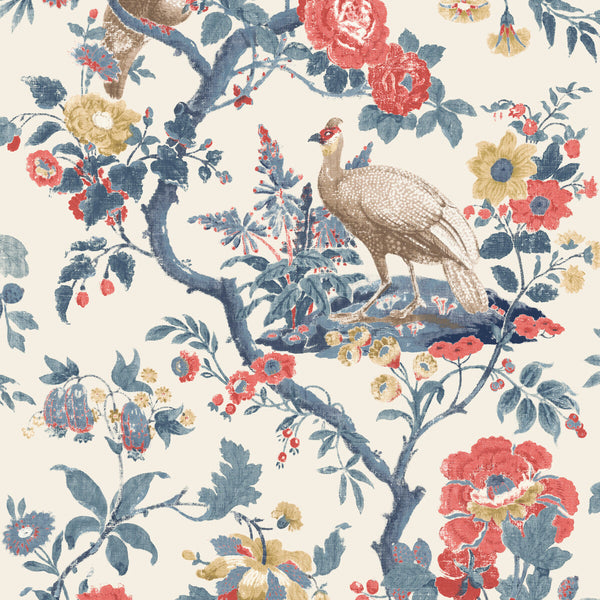Broughton Rose - Indigo/Red Blue By G P & J Baker | Ashmore Wallcovering |Animal/Insects  Wallcovering
