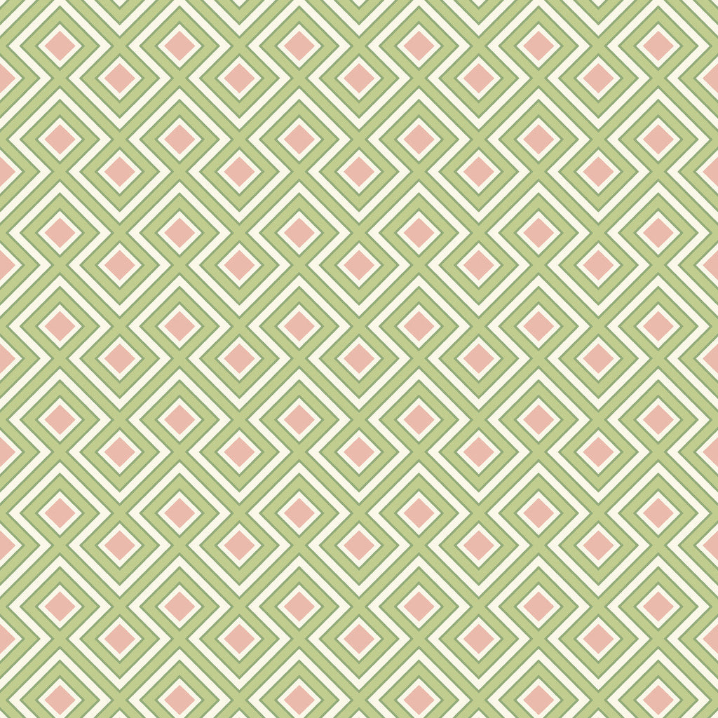 La Fiorentina Small - Green/Blush Green By G P & J Baker | Ashmore Wallpaper |Geometric  Wallcovering