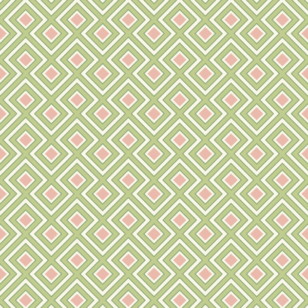 La Fiorentina Small - Green/Blush Green By G P & J Baker | Ashmore Wallpaper |Geometric  Wallcovering
