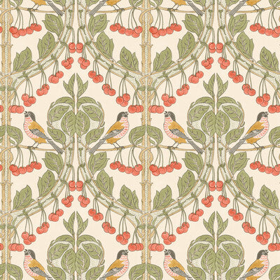 Birds & Cherries - Red/Green Red By G P & J Baker | Original Brantwood Wallcovering |Animal/Insects  Wallcovering