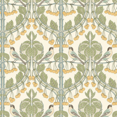 Birds & Cherries - Aqua Blue By G P & J Baker | Original Brantwood Wallcovering |Animal/Insects  Wallcovering