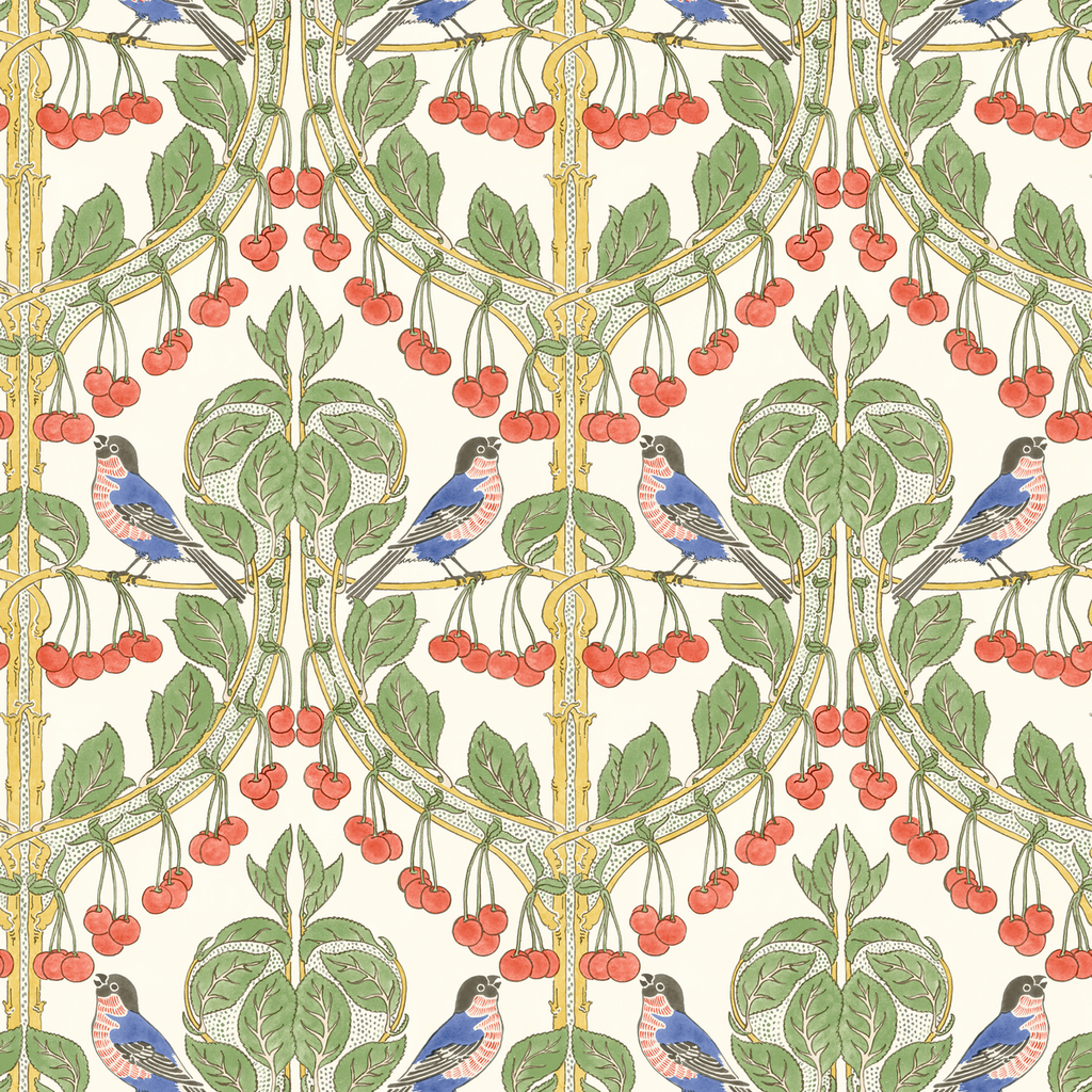 Birds & Cherries - Multi By G P & J Baker | Original Brantwood Wallcovering |Animal/Insects Wallcovering
