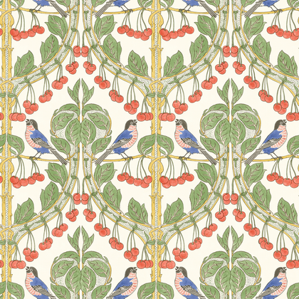 Birds & Cherries - Multi By G P & J Baker | Original Brantwood Wallcovering |Animal/Insects Wallcovering