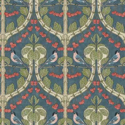 Birds & Cherries - Indigo Blue By G P & J Baker | Original Brantwood Wallcovering |Animal/Insects  Wallcovering