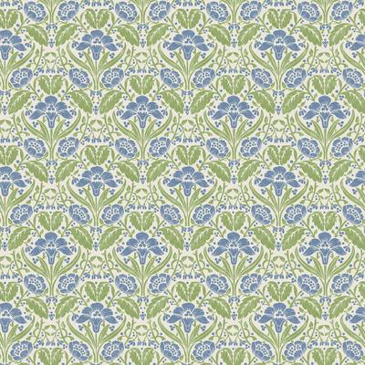 Iris Meadow - Blue/Green Blue By G P & J Baker | Original Brantwood Wallcovering |Botanical & Floral  Wallcovering