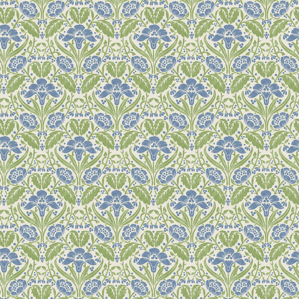 Iris Meadow - Blue/Green Blue By G P & J Baker | Original Brantwood Wallcovering |Botanical & Floral  Wallcovering