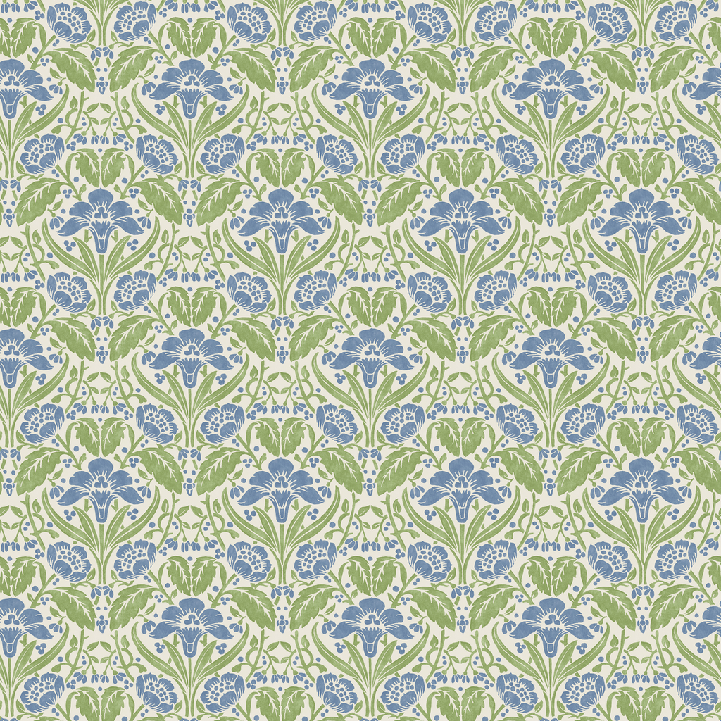 Iris Meadow - Blue/Green Blue By G P & J Baker | Original Brantwood Wallcovering |Botanical & Floral  Wallcovering