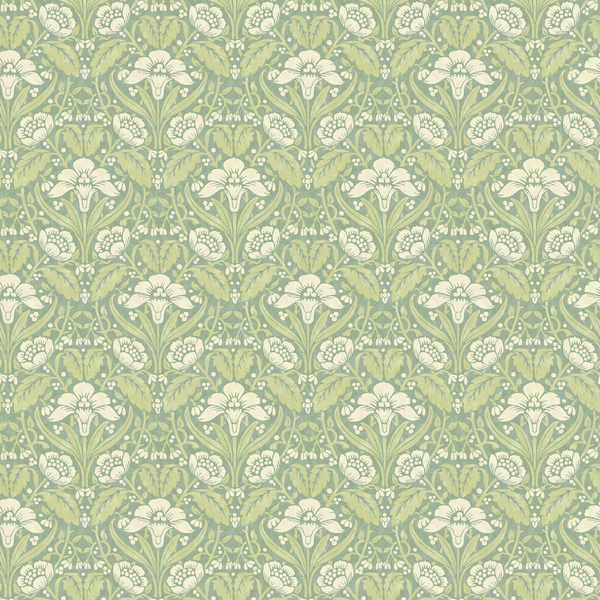 Iris Meadow - Aqua/Green Blue By G P & J Baker | Original Brantwood Wallcovering |Botanical & Floral  Wallcovering