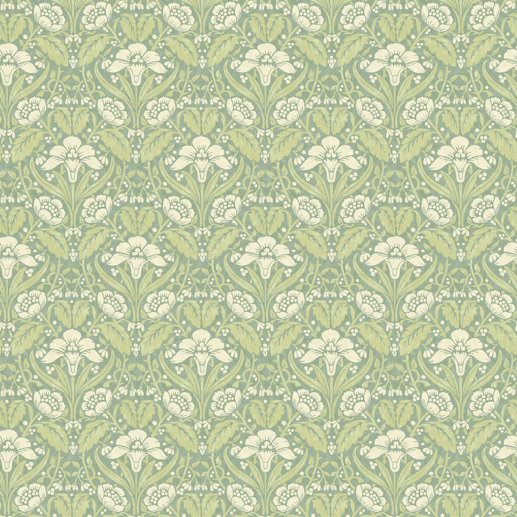 Iris Meadow - Aqua/Green Blue By G P & J Baker | Original Brantwood Wallcovering |Botanical & Floral  Wallcovering