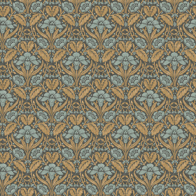 Iris Meadow - Aqua/Ochre Blue By G P & J Baker | Original Brantwood Wallcovering |Botanical & Floral  Wallcovering
