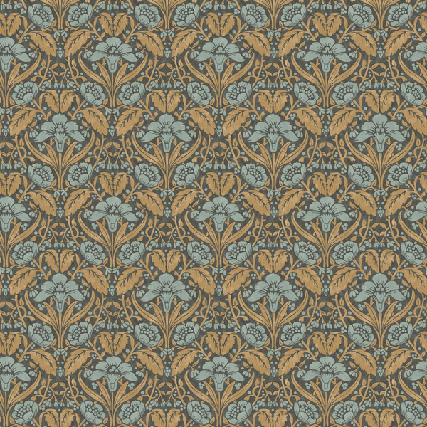 Iris Meadow - Aqua/Ochre Blue By G P & J Baker | Original Brantwood Wallcovering |Botanical & Floral  Wallcovering