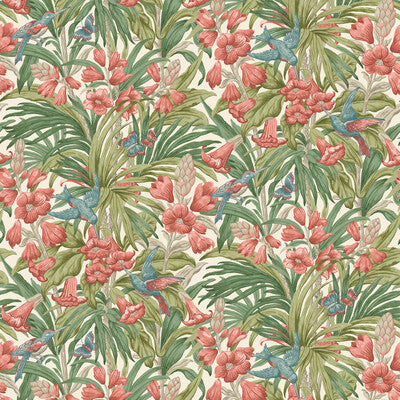Trumpet Flowers - Red/Green  By G P & J Baker | Original Brantwood Wallpaper |Botanical & Floral  Wallcovering