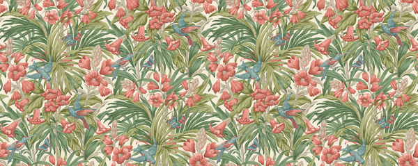 Trumpet Flowers - Red/Green By G P & J Baker | Original Brantwood Wallcovering |Botanical & Floral  Wallcovering