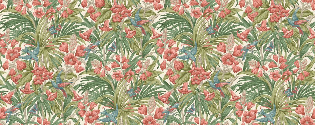 Trumpet Flowers - Red/Green By G P & J Baker | Original Brantwood Wallcovering |Botanical & Floral  Wallcovering