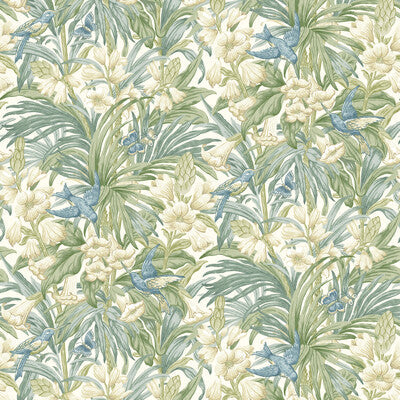 Trumpet Flowers - Blue/Green Blue By G P & J Baker | Original Brantwood Wallcovering |Botanical & Floral  Wallcovering