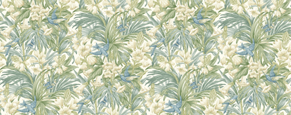Trumpet Flowers - Blue/Green Blue By G P & J Baker | Original Brantwood Wallcovering |Botanical & Floral  Wallcovering