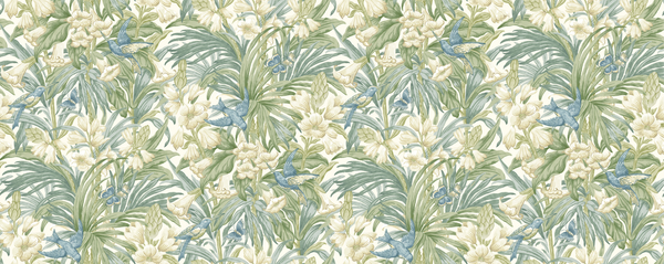 Trumpet Flowers - Blue/Green Blue By G P & J Baker | Original Brantwood Wallcovering |Botanical & Floral  Wallcovering