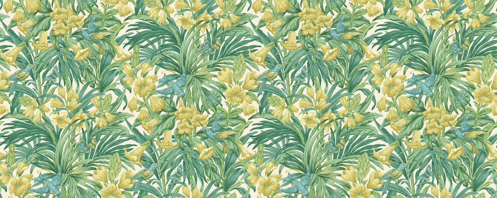 Trumpet Flowers - Emerald Green By G P & J Baker | Original Brantwood Wallcovering |Botanical & Floral  Wallcovering