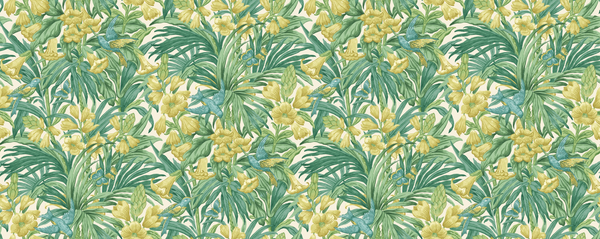 Trumpet Flowers - Emerald Green By G P & J Baker | Original Brantwood Wallcovering |Botanical & Floral  Wallcovering