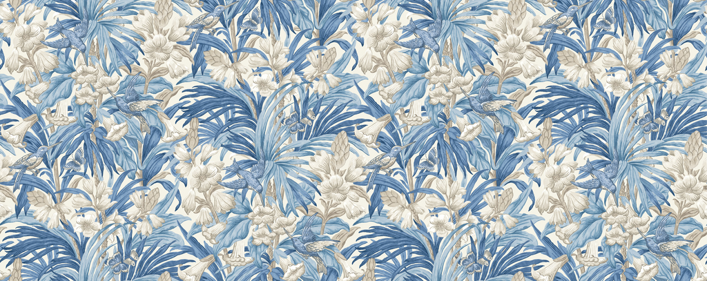 Trumpet Flowers - Blue By G P & J Baker | Original Brantwood Wallcovering |Botanical & Floral Wallcovering