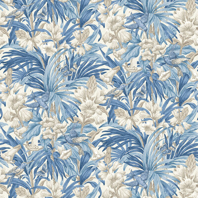 Trumpet Flowers - Blue Blue By G P & J Baker | Original Brantwood Wallpaper |Botanical & Floral  Wallcovering