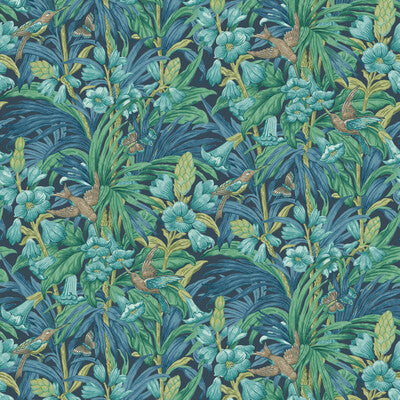 Trumpet Flowers - Indigo/Teal Blue By G P & J Baker | Original Brantwood Wallcovering |Botanical & Floral  Wallcovering
