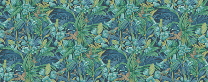 Trumpet Flowers - Indigo/Teal Blue By G P & J Baker | Original Brantwood Wallcovering |Botanical & Floral  Wallcovering