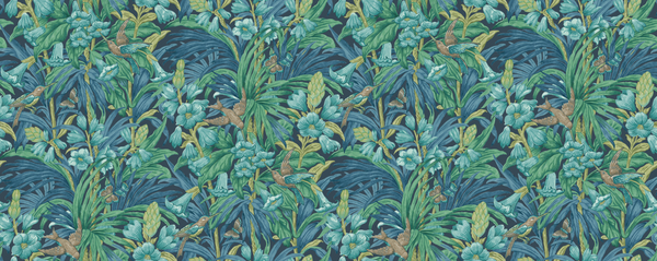 Trumpet Flowers - Indigo/Teal Blue By G P & J Baker | Original Brantwood Wallcovering |Botanical & Floral  Wallcovering