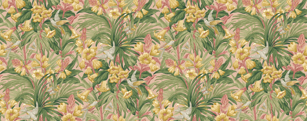 Trumpet Flowers - Blush Pink By G P & J Baker | Original Brantwood Wallcovering |Botanical & Floral  Wallcovering