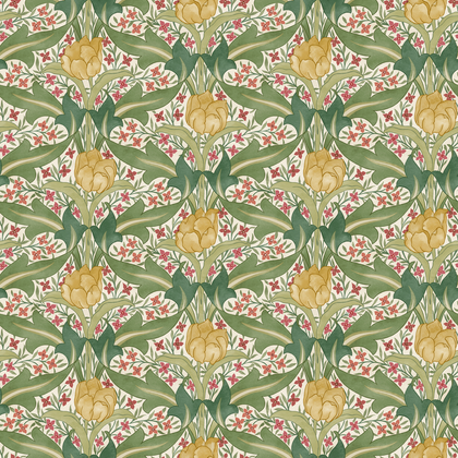 Tulip & Jasmine - Red/Green Red By G P & J Baker | Original Brantwood Wallcovering |Botanical & Floral  Wallcovering
