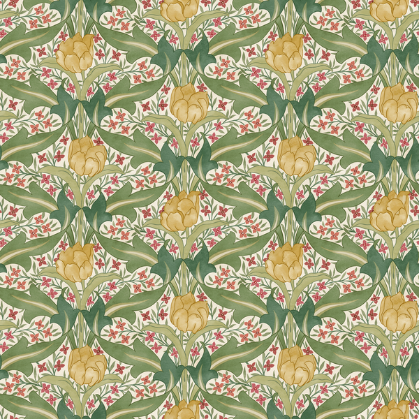 Tulip & Jasmine - Red/Green Red By G P & J Baker | Original Brantwood Wallcovering |Botanical & Floral  Wallcovering