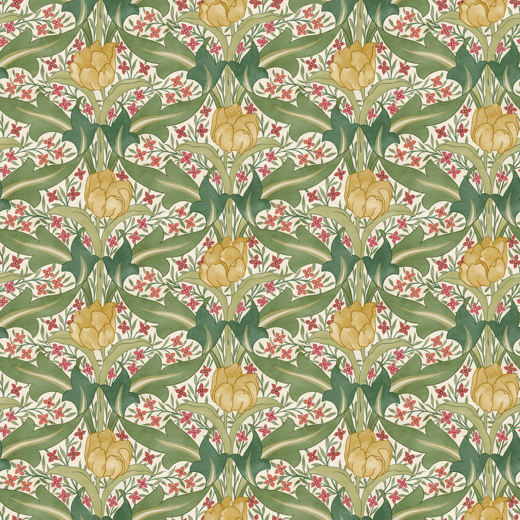 Tulip & Jasmine - Red/Green Red By G P & J Baker | Original Brantwood Wallcovering |Botanical & Floral  Wallcovering