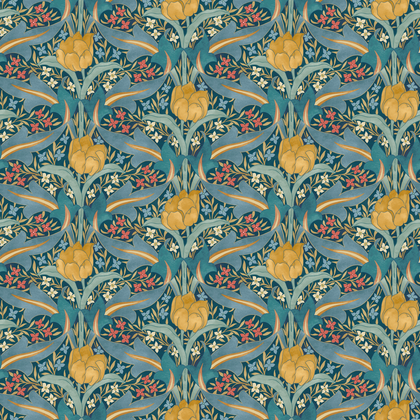 Tulip & Jasmine - Teal By G P & J Baker | Original Brantwood Wallcovering |Botanical & Floral Wallcovering