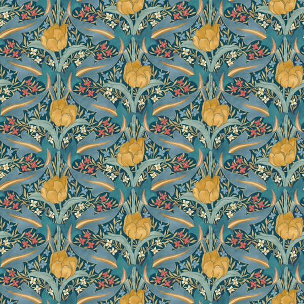 Tulip & Jasmine - Teal By G P & J Baker | Original Brantwood Wallcovering |Botanical & Floral Wallcovering