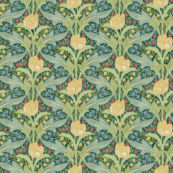 Tulip & Jasmine - Emerald Green By G P & J Baker | Original Brantwood Wallcovering |Botanical & Floral  Wallcovering