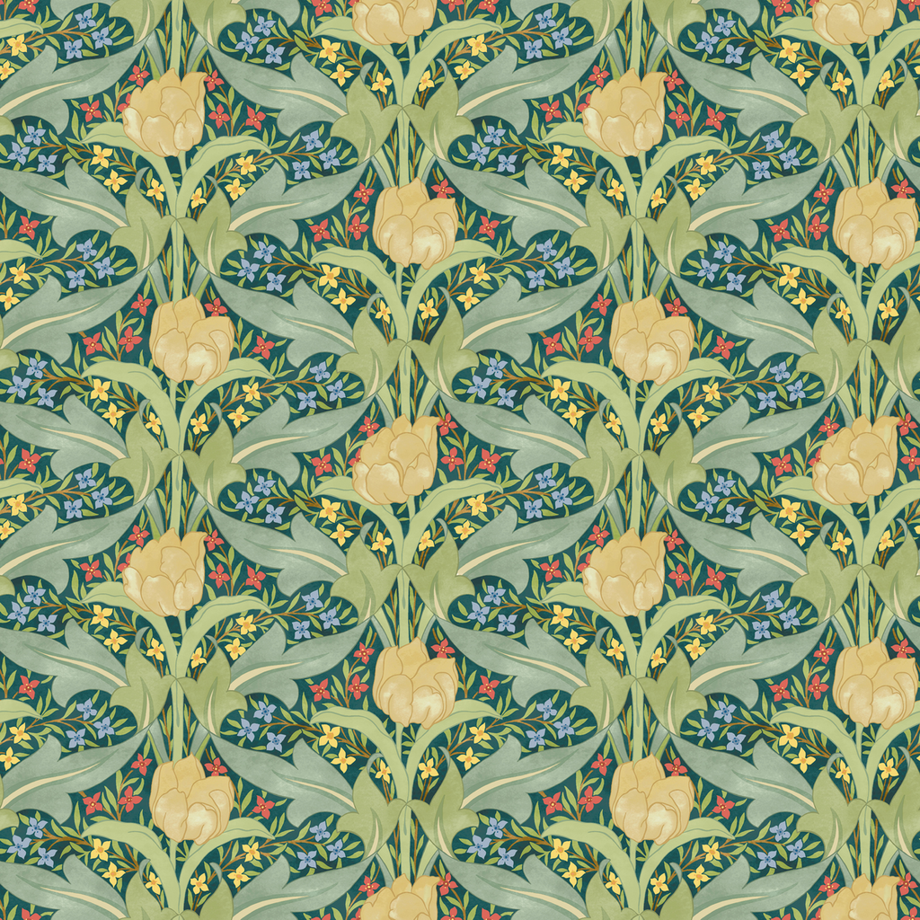 Tulip & Jasmine - Emerald Green By G P & J Baker | Original Brantwood Wallcovering |Botanical & Floral  Wallcovering