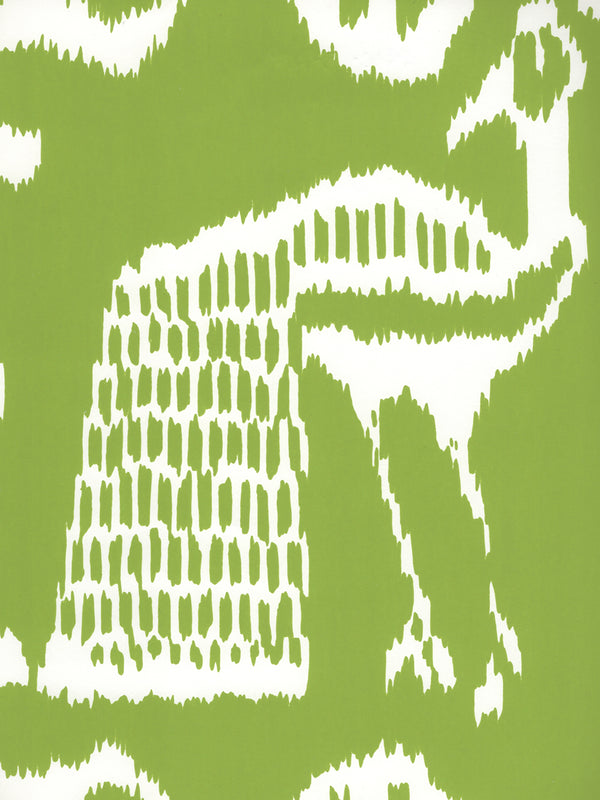 Bali Ii Lime Green on White Screen Printed - Aqua Wallcovering | China Seas