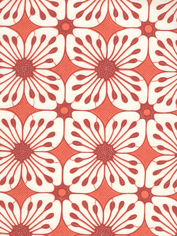 Barbados Batik Orange Burnt Orange on Almost White Screen Printed | China Seas