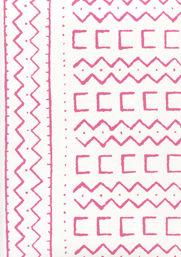 Beau Rivage Magenta on White Screen Printed - White Wallcovering | China Seas