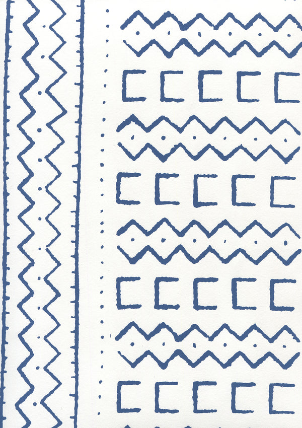 Beau Rivage Navy on White Screen Printed - Off-White Wallcovering | China Seas