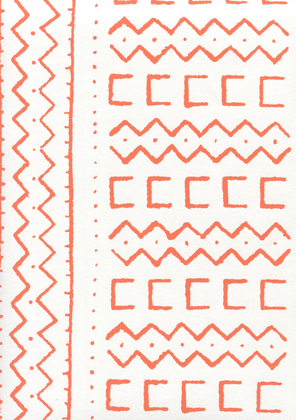 Beau Rivage Orange on White Screen Printed - Off-White Wallcovering | China Seas