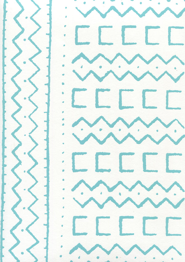 Beau Rivage Turquoise on White Screen Printed - Off White Wallcovering | China Seas