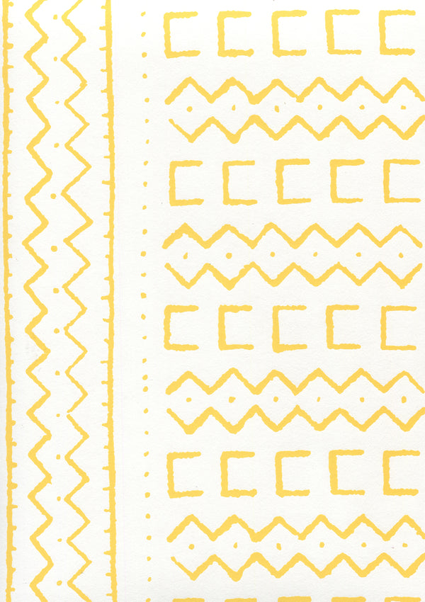 Beau Rivage Yellow on White Screen Printed - Off-White Wallcovering | China Seas